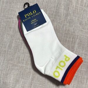 Polo by Ralph Lauren Girls Socks 3 Pair Quarter Ankle Height Size 8-9.5 NWT